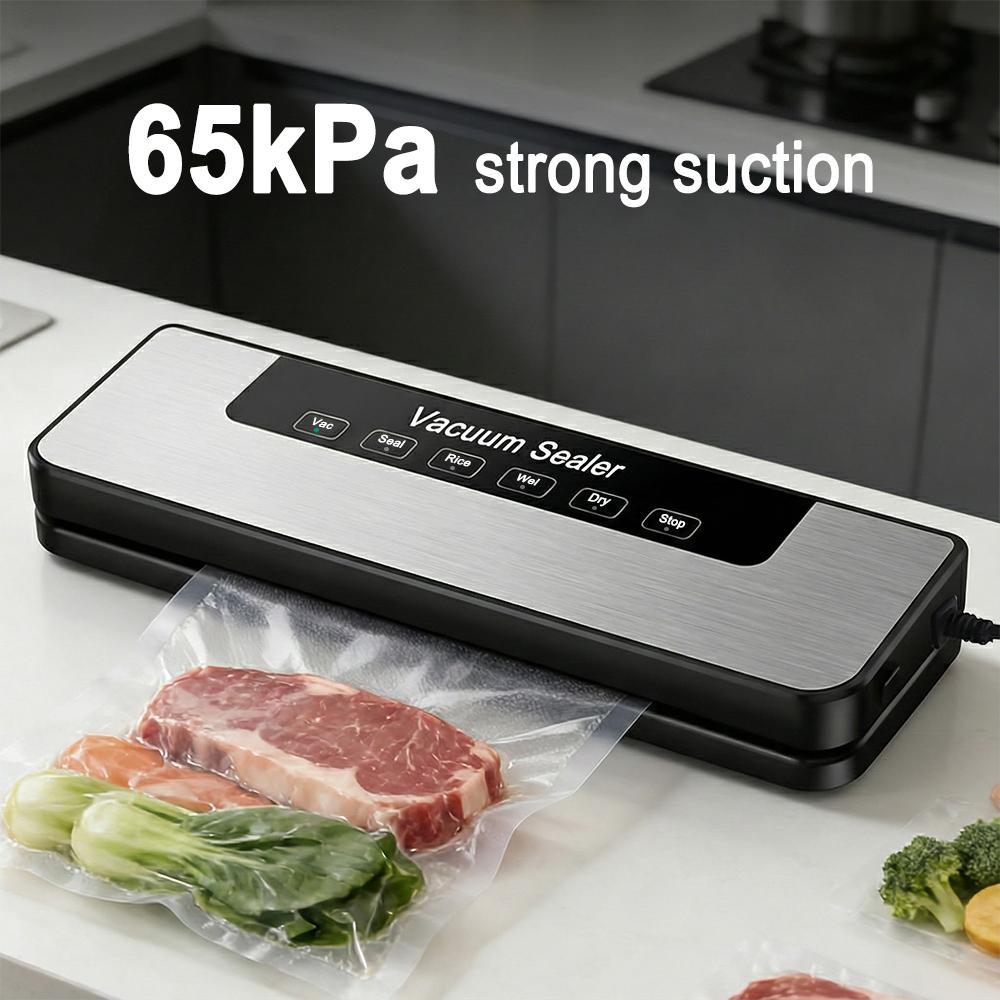 New Commercial Vacuum Sealer with 50 Sealer Bags,Food Preservation 65KPA Strong Suction Compression Device for Dry and Wet Items