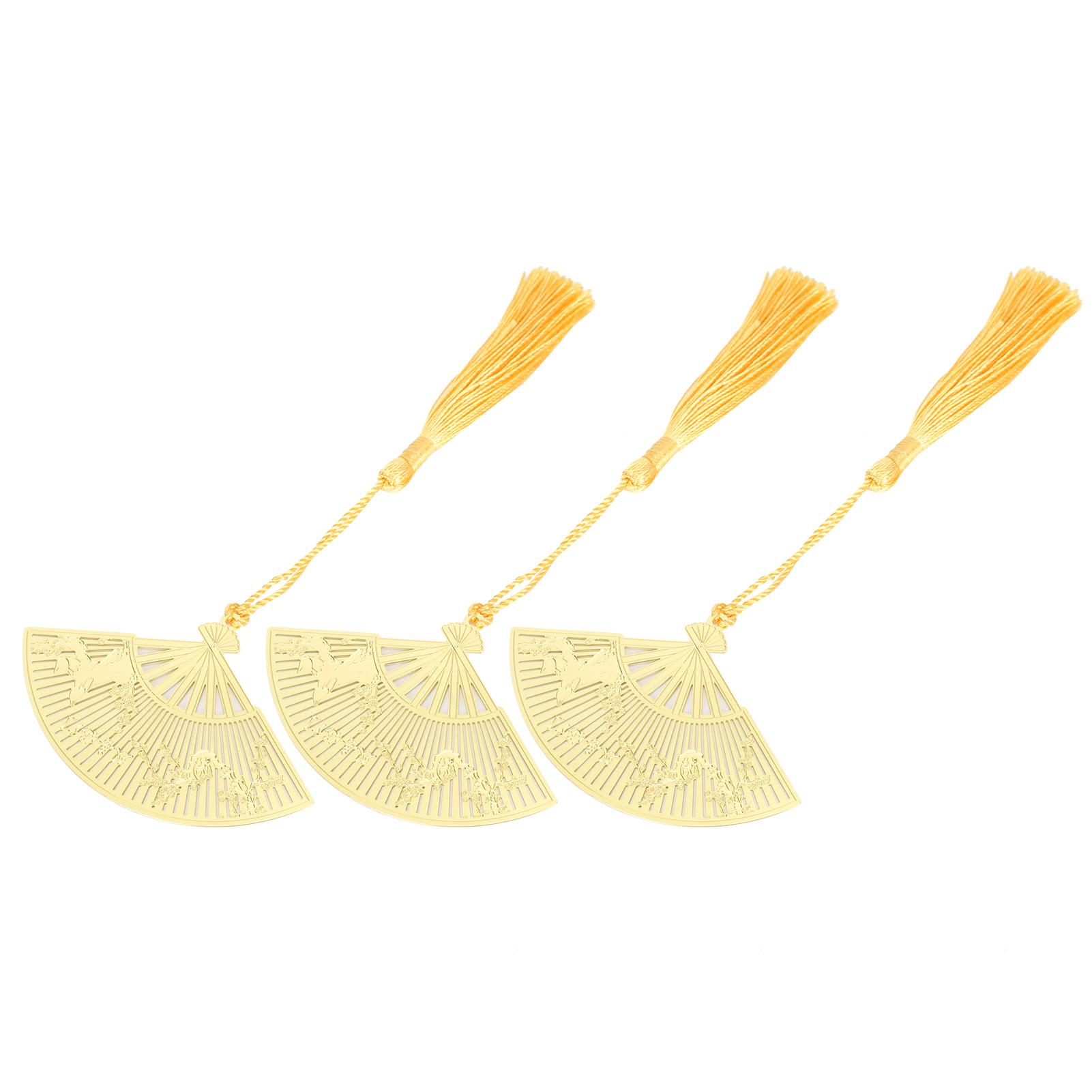 

3Pcs Fan Bookmark Antique Retro Brass Metal Magpie Pattern Chinese Folding Fans Shape