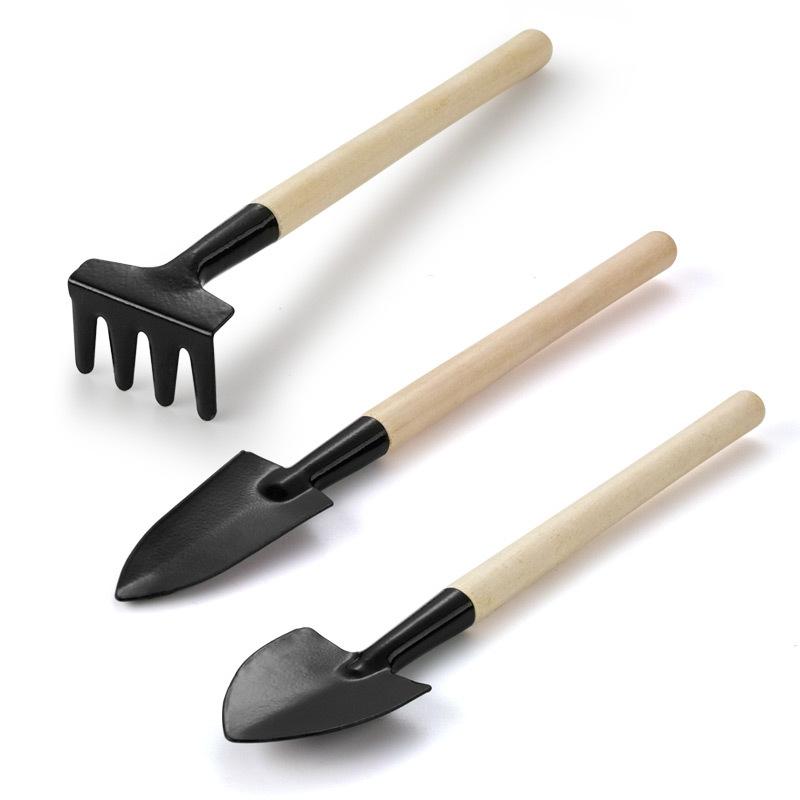 3-Piece Garden Tool Set with Small, Rake and Shovel for Potted Plants and Flower Planting