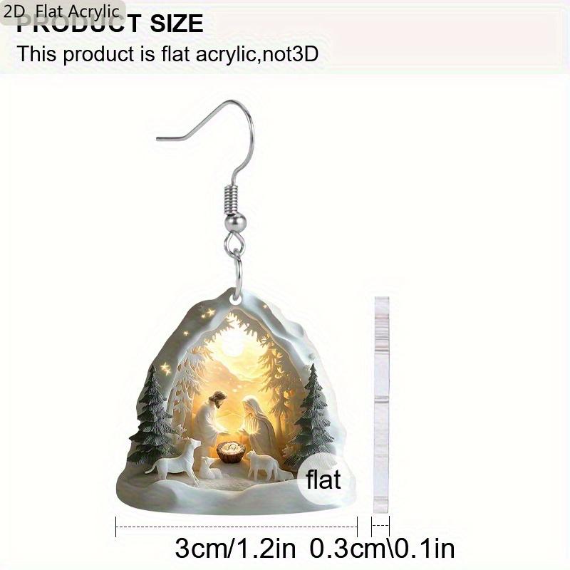2D Flat Christmas Earrings White Nativity Scene Pattern Acrylic Pendant Earrings Christmas Accessories Gifts
