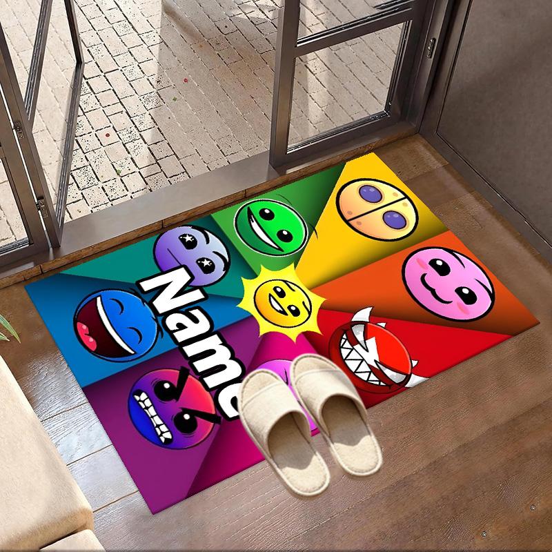 Custom Name Personalized Geometry Dash Print Carpet, Versatile Home Decor Rug, for Playroom, Apartment, Balcony, Entryway, Hallway Gift