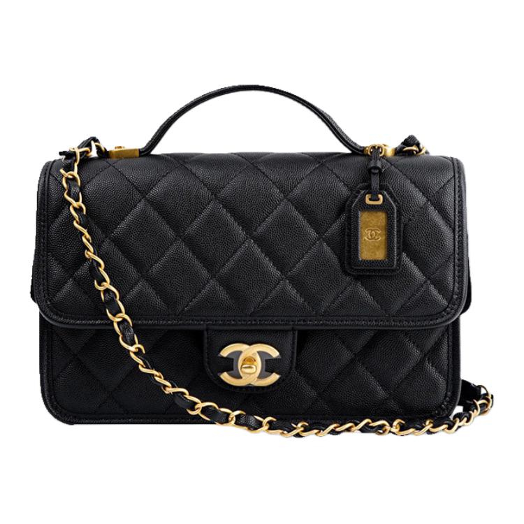 

Chanel Класична сумка-тоут з натуральної шкіри з ромбоподібною прострочкою та тисненням, з верхньою ручкою та ланцюжком, велика, чорна, для жінок Box(Basic Set+Box) чорний