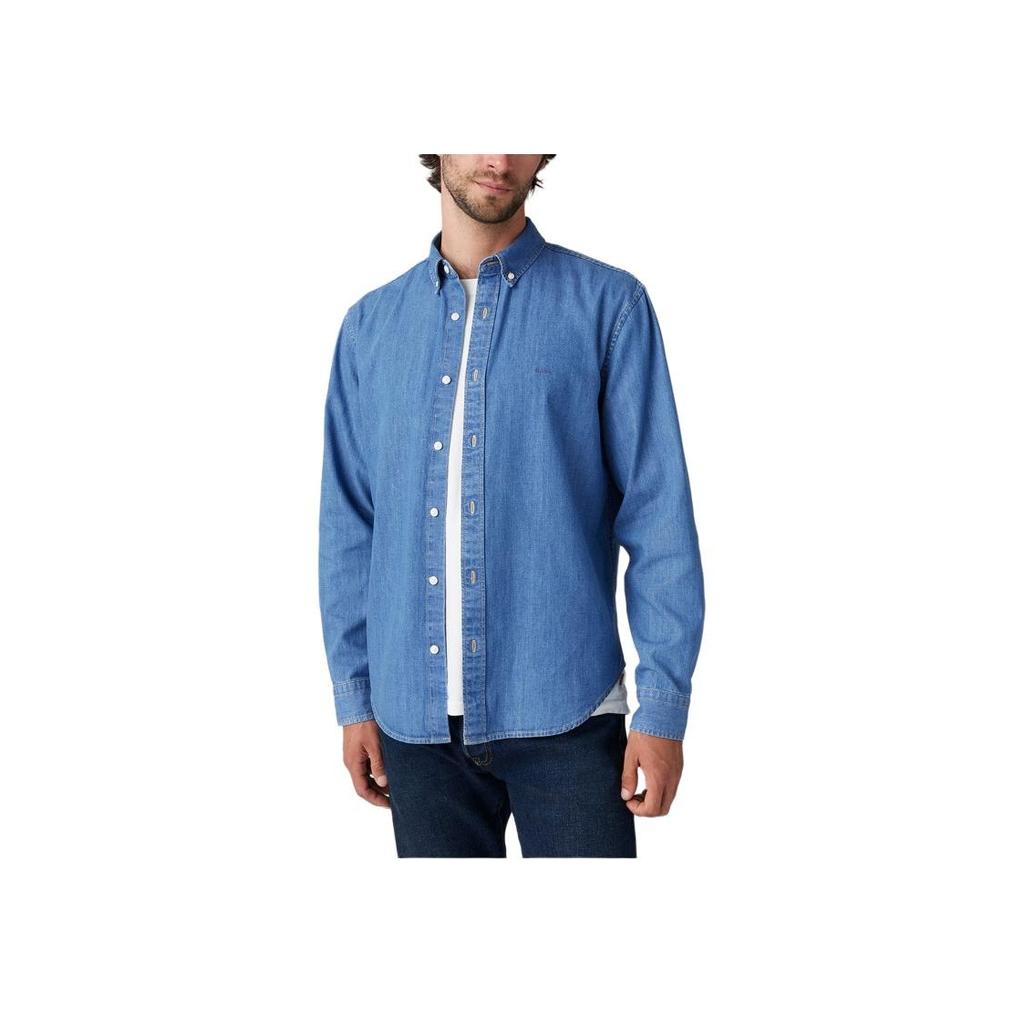 Levis Solid Color Single-Breasted Long Sleeve Loose Shirt Men Shirts Blue A7210-0025