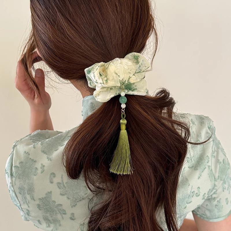 Early spring fresh large intestine hair band simple striped lace headband 2025 new high-end rubber band women's hair tie rope