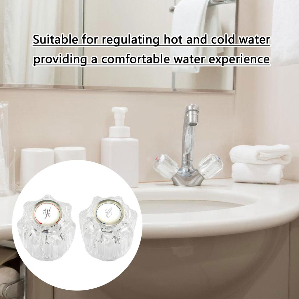 2Pieces Campers Faucet Knobs Replacement Accessory for Bathroom Sink and Shower Hot Cold Water Control Acrylic