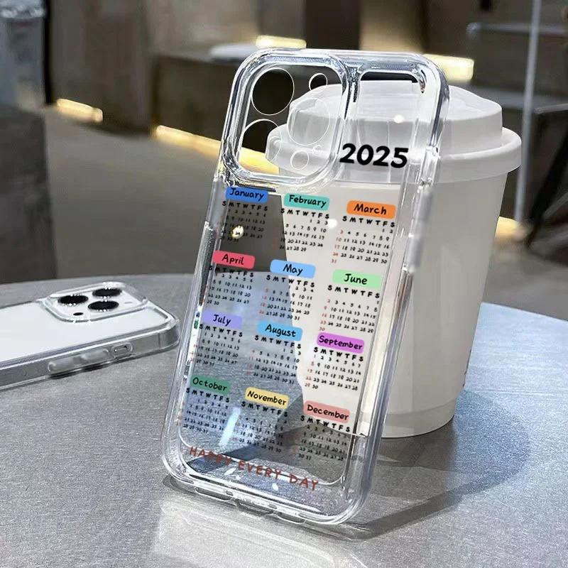 

Phone Case For iPhone 16 15 14 13 12 11 XS X XR 7 8 15 16 Plus Pro Max Mini SE 2025 New Year Snake Calendar Pattern Clear Cover iPhone 13 Mini