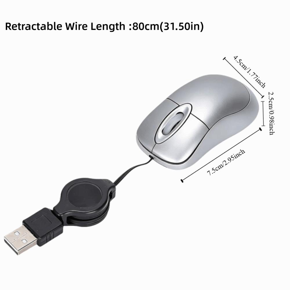 Tiny 1200 DPI Wired Mouse 3 Ways Wheel Retractable Cable USB Mouse Mini Size Compact Design Optical Mouse Computer Laptop