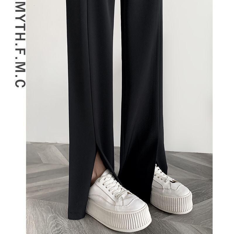 Women s High Waist Ice Silk Slim Fit Micro-Flare Pants with Slits Extra Small (XS)