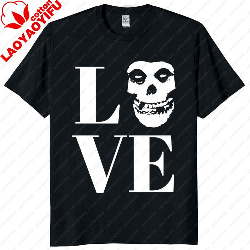 Unisex Vintage Punk Tee Misfits Style Distressed Skull Graphic Classic Streetwear Top Daily Wear