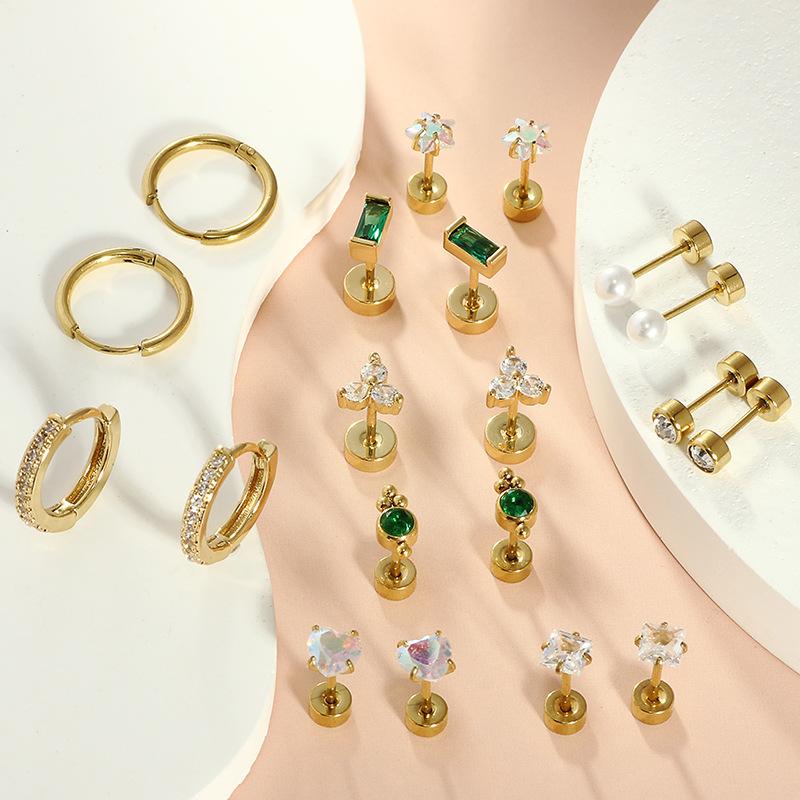18K Gold Plated Hypoallergenic Flat Back Earrings for Women Girl Cute Toddler Kids Teen Girls Earring Set-Surgical Steel Earring