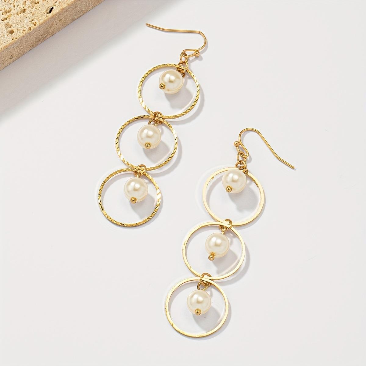 

Round hollow splicing pearl earrings retro beaded temperament original handmade design jewelry high quality білий