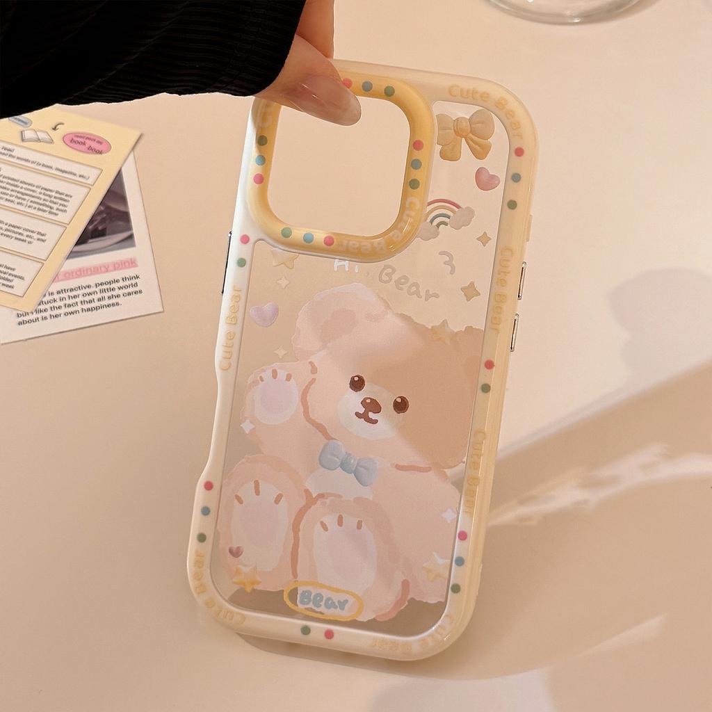 Soft and Cute Bear Suitable for Apple 16pro Max Mobile Phone Case Ins Style Iphone15 Cartoon 11 Acrylic 13 Hard