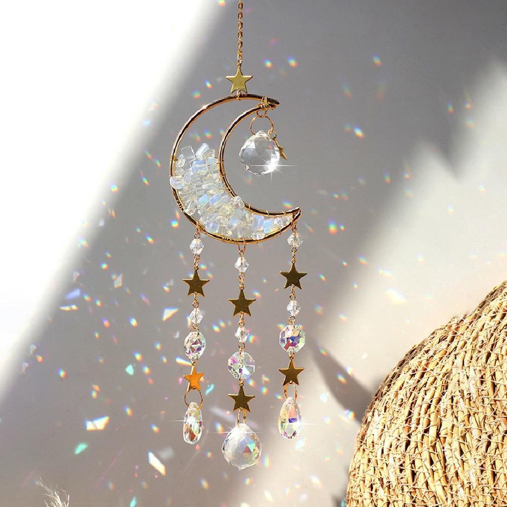 Kristall Mond Amethyst Regenbogen Sonnenfänger Hängender Stein Sonnenlichtfänger Weihnachten Fenster Gartenschmuck Außendekorationen