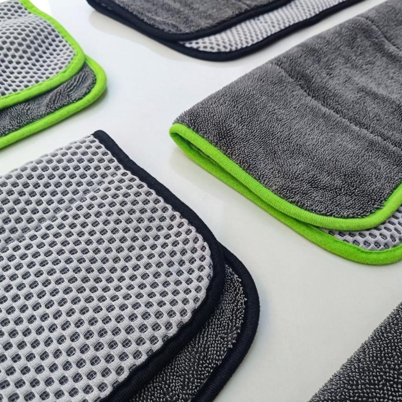 Double Side Car Cleaning Towel With Mesh Design Microfiber Towel Cloth For Scratch Free Drying & Dust Removal