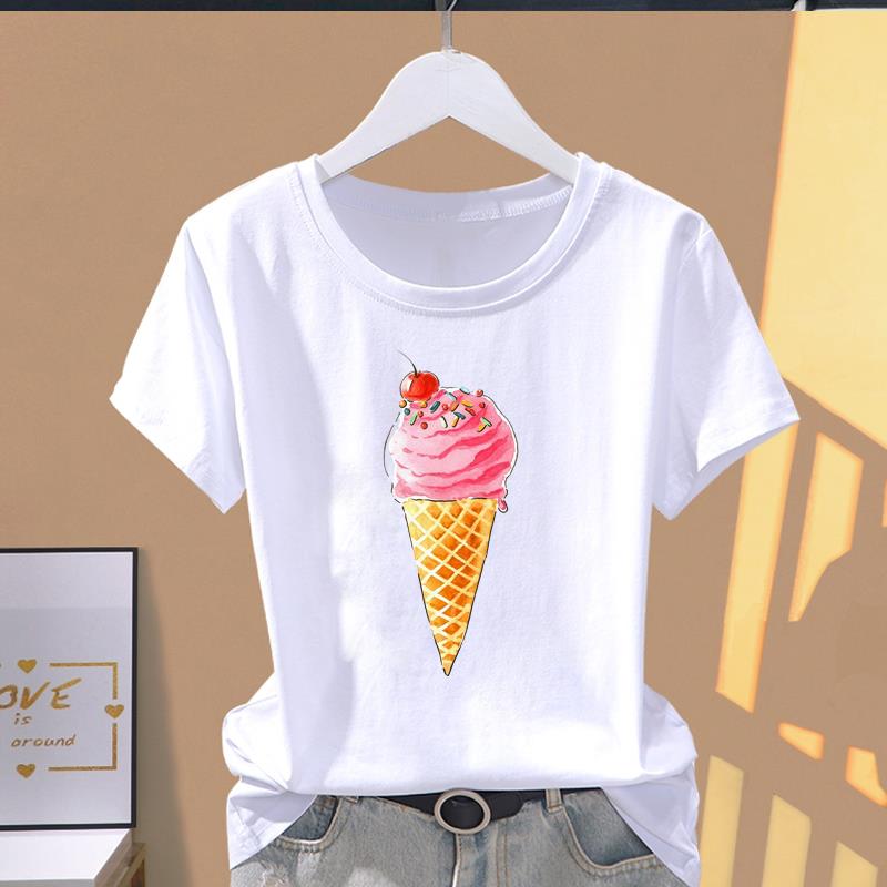 (Asian Size) Graphic Female Top Women's Clothing T O-neck Tee love heart trend Fashion Print Casual Short Sleeve T-shirts