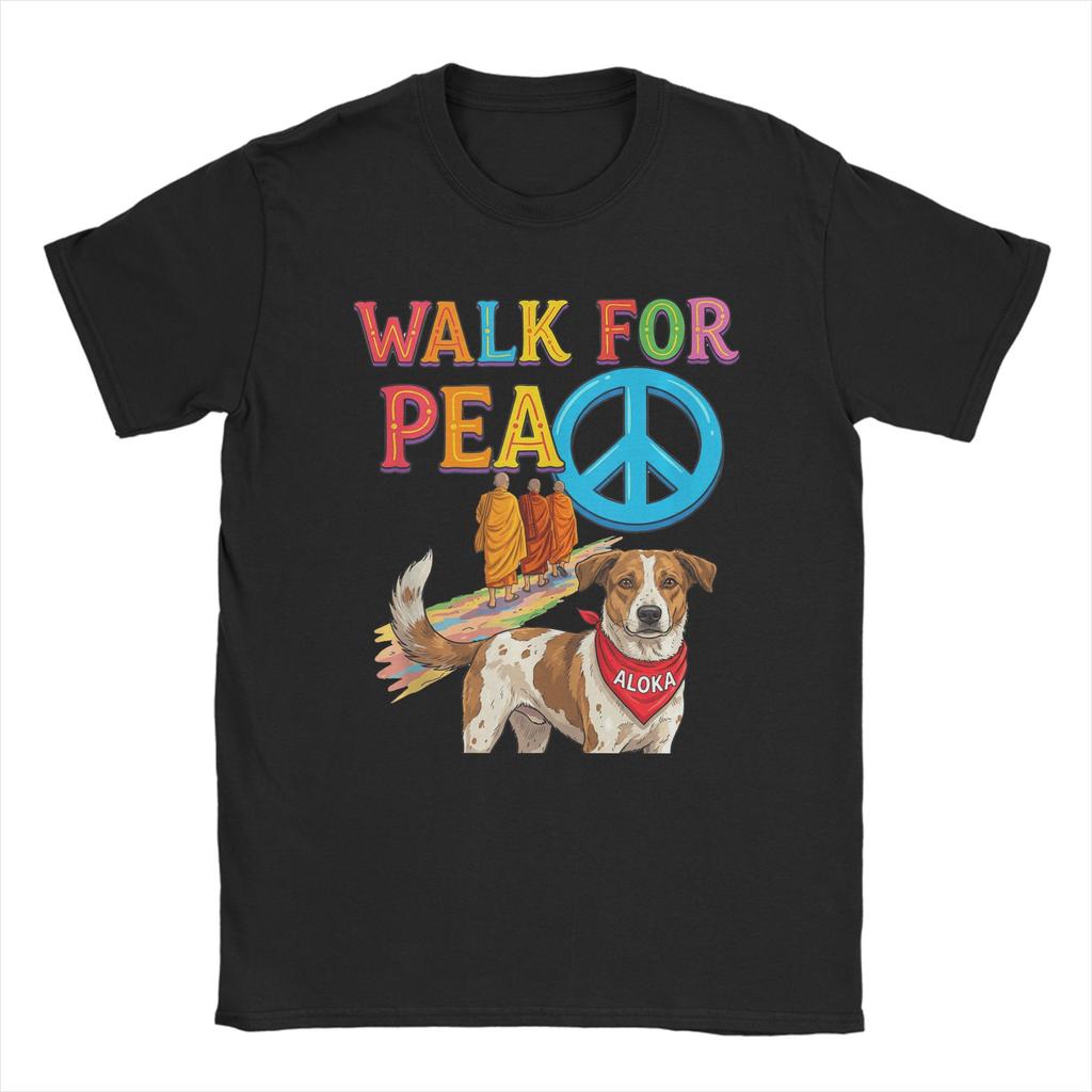 World Peace Monks Walk Peace with Aloka Dog T Shirt Summer Hip Hop TShirts Unisex Cotton Comfortable Plus Size Top Tees Gift