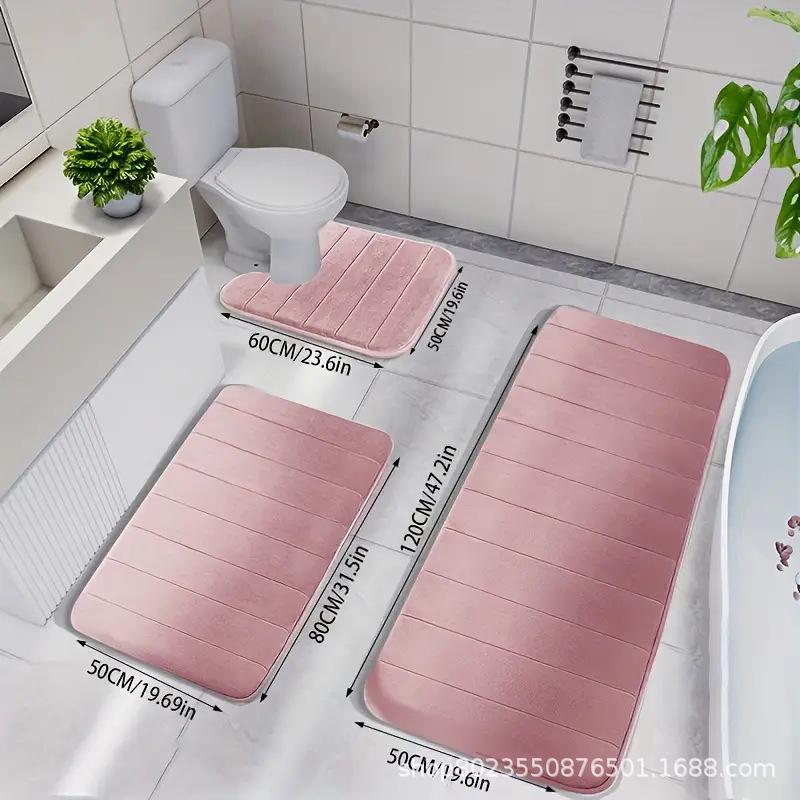 TEMU Quilted Bathroom Set: Non-slip, Water-absorbing Coral Fleece Toilet Mat and Floor Rug.