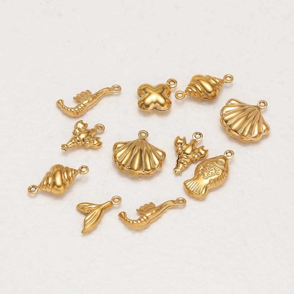 20Pcs Stainles Steel Hollow Ocean Pendants Sea Shells Lobster Starfish Charms DIY Necklace Marine Animal Pendant Jewelry Making