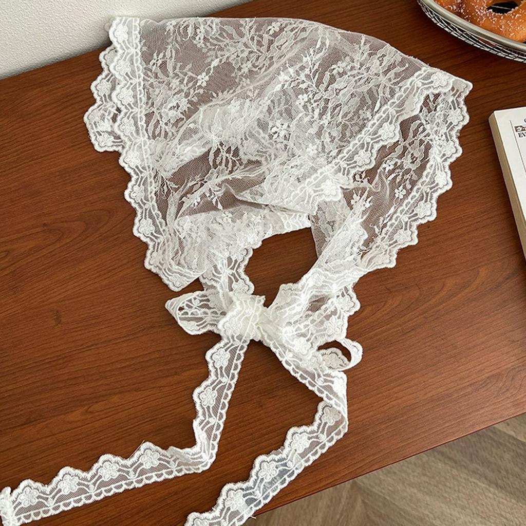 Women Elegant Lace Triangle Headscarf Lace Up Hair Accessory Summer Flower Mesh Scarf Wrap Boho Style Hair Band Soft Headband