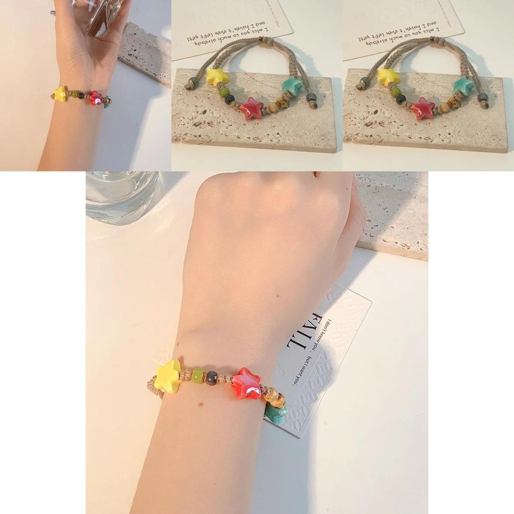 Pastel Color Unique Ceramic Beaded Bracelet With Star Designs Women For