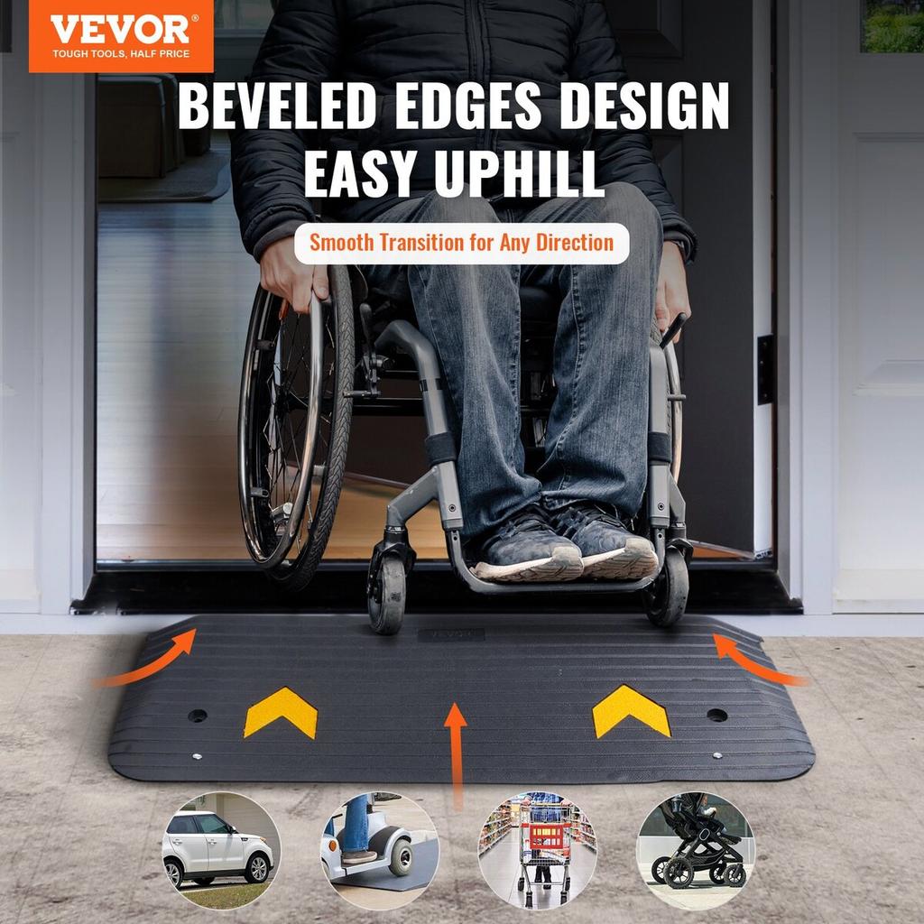Upgraded Rubber Threshold Ramp, 1.5" Rise Wheelchair Ramp Doorway, Natural Curb Ramp Rated 33069 lbs Load Capacity, Non-Slip Textured Surface Rubber