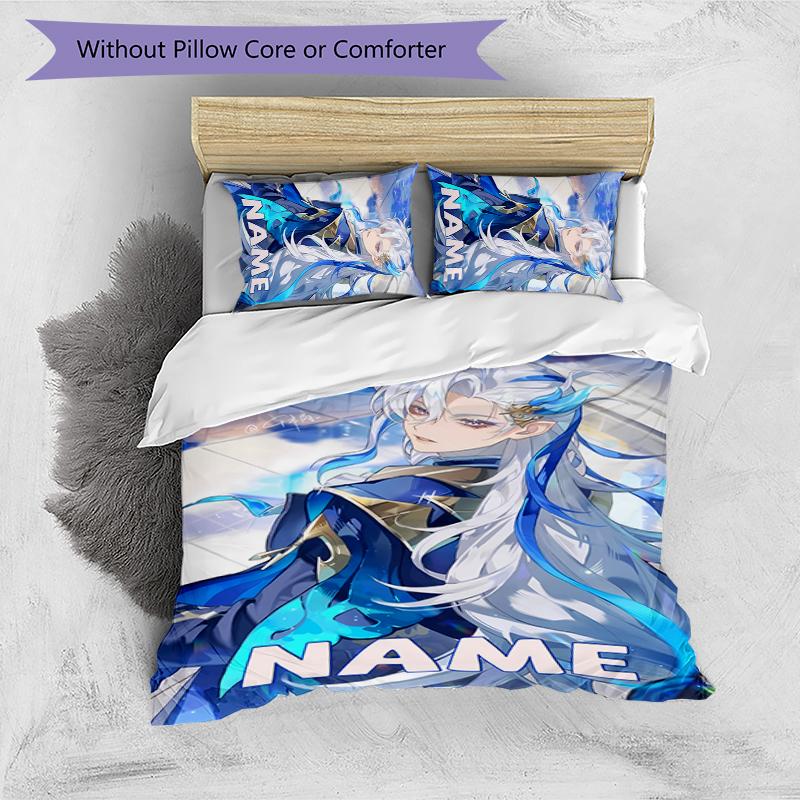 3pcs Custom Name Cartoon Genshin Impact Characters Bedding Set Duvet Cover Closure Includes 1 Duvet Cover & 2 Pillowcases for All Seasons Bedroom Deco