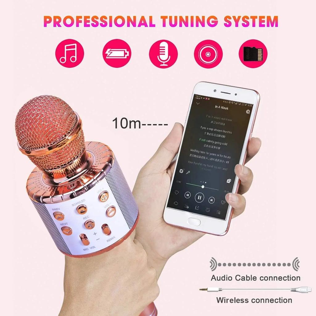 Amazmic Karaoke-Mikrofon für Erwachsene, Kabelloses Bluetooth-Mikrofon zum Singen, Tragbare Karaoke-Maschine mit LED-Leuchten