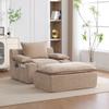Chenille Recliner Chaise Longue, Vacuum-packed with 4 Cushions, Cup Holder & Storage Bag, Assembly-free for Living Room Balcony - Light Khaki