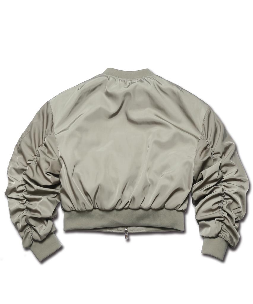 Rockpsycho Not Normal Crop Bomber Jacket Olive Green