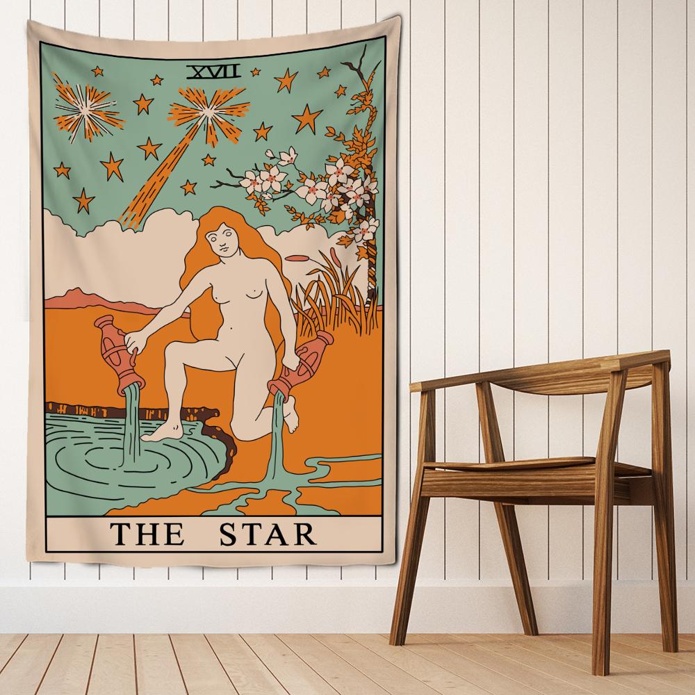 Orange Poured Water Girl Tarot Tapestry Wall Hanging Psychedelic Witchcraft Hippie Tapez Bohemian Room Home Decor