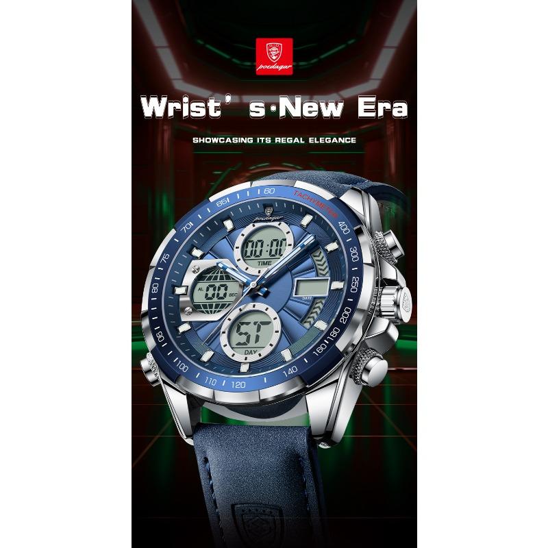POEDAGAR Men Wristwatch Week Date Digital LED Quartz Fashion Clock Alarm Dual Time Display Electronic Luminous Watches