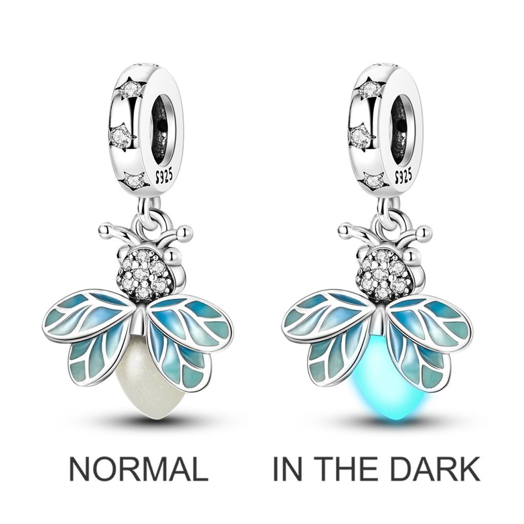 Sky Blue Color Decorative Charms Bead Elements Genuine Copper Butterflies Flower Moon Pendant Piece Suitable For Authentic Bracelet Style Jewelry