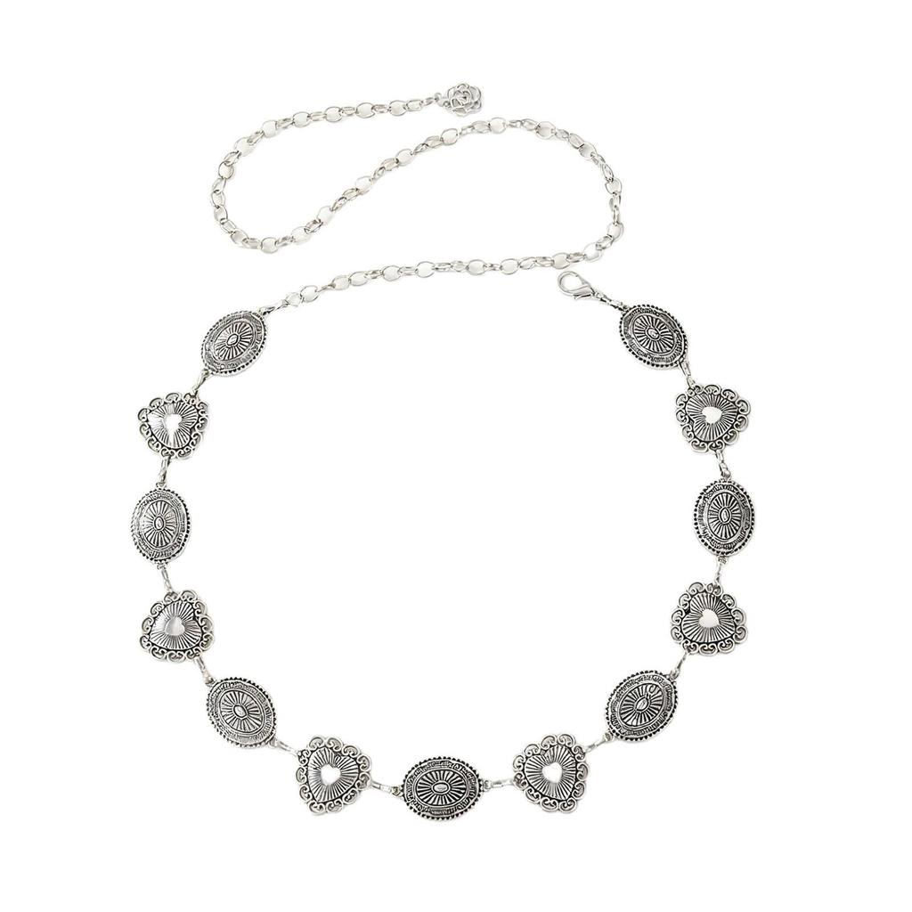 Bohemian Style Engraved Metal Waist Chain for Dresses and Jeans