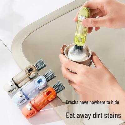 Compact Multi-Functional Cleaning Brush Set: Crocodile Cup Lid, Groove, Baby Bottle, Nipple, and U-Shaped Mouth Brushes with Rotatable Feature.