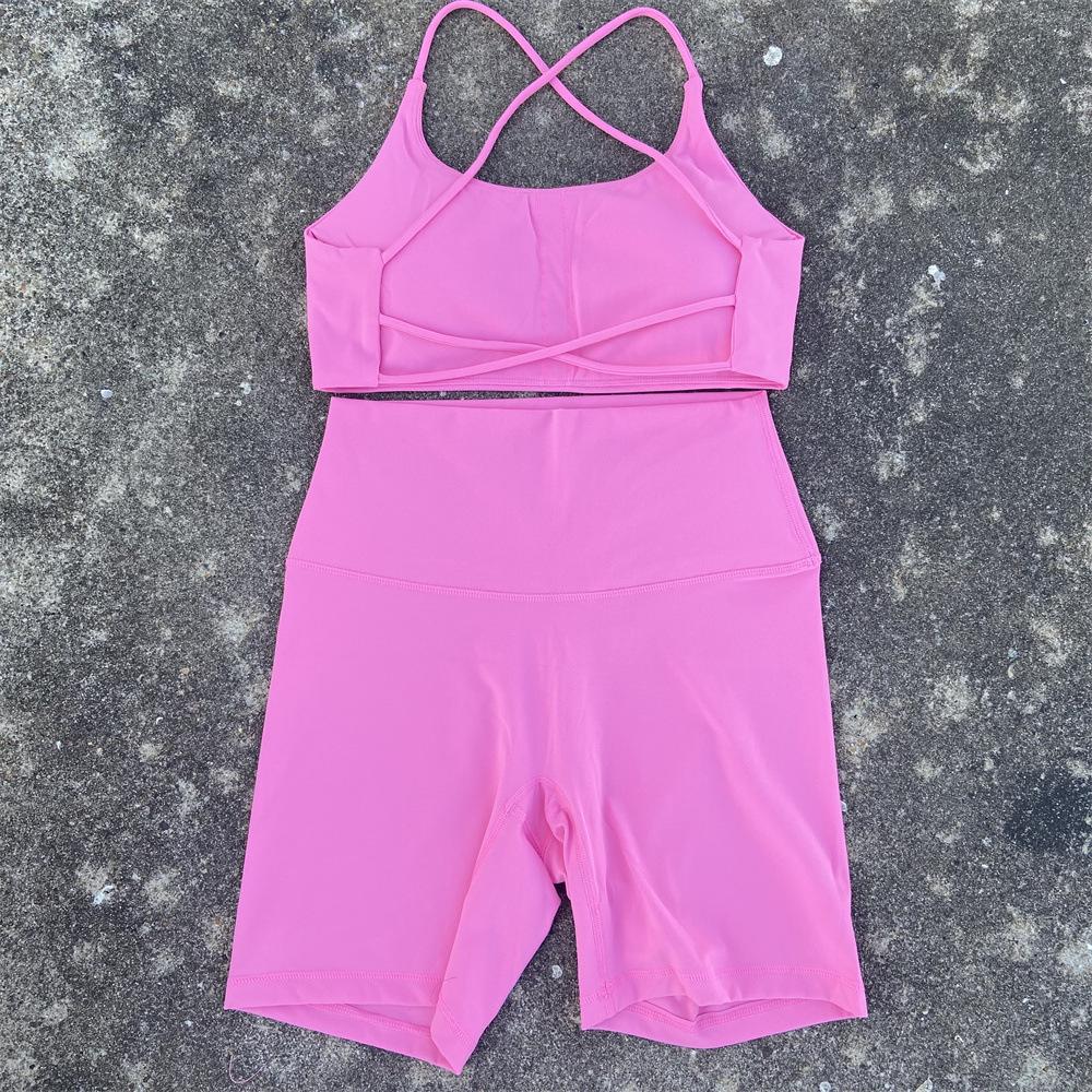 JYL Summer Shorts Set Soft Naked Tight Shorts Cross Back Yoga Set