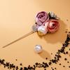 Romantic Cloth Art Fabric Rose Flower Long Needle Brooches For Women Men  Double Floral Imitation Pearl Pins Suit Jewelry