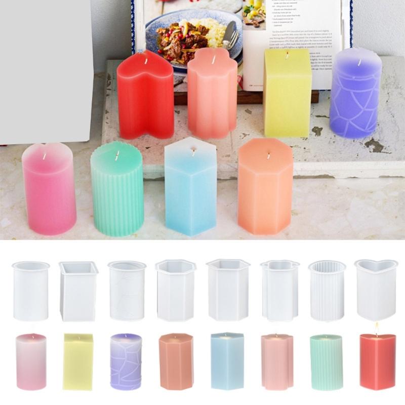 8Pcs Geometric Cylinder Candle Molds Food Grade Silicone Easy Demolding For Resin Casting Candle Soap Chocolate Making