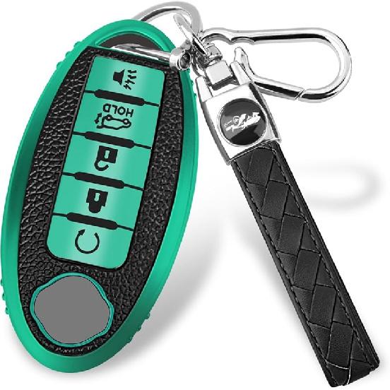 for Nissan 4/5 Button Key Fob Cover, Premium Soft TPU Full Protection Key Case for Altima Rogue Sentra Maxima (5-Button-red)