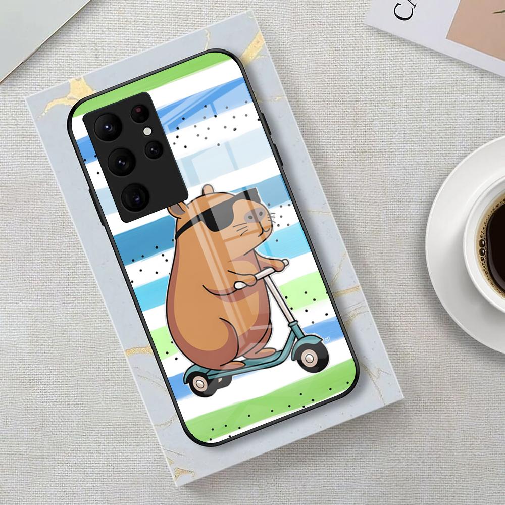 Funny Capybara Phone Case For Samsung S26 S25 Edge Ultra 23 22 21 20 Ultra Plus S24 Fe Glass Cover