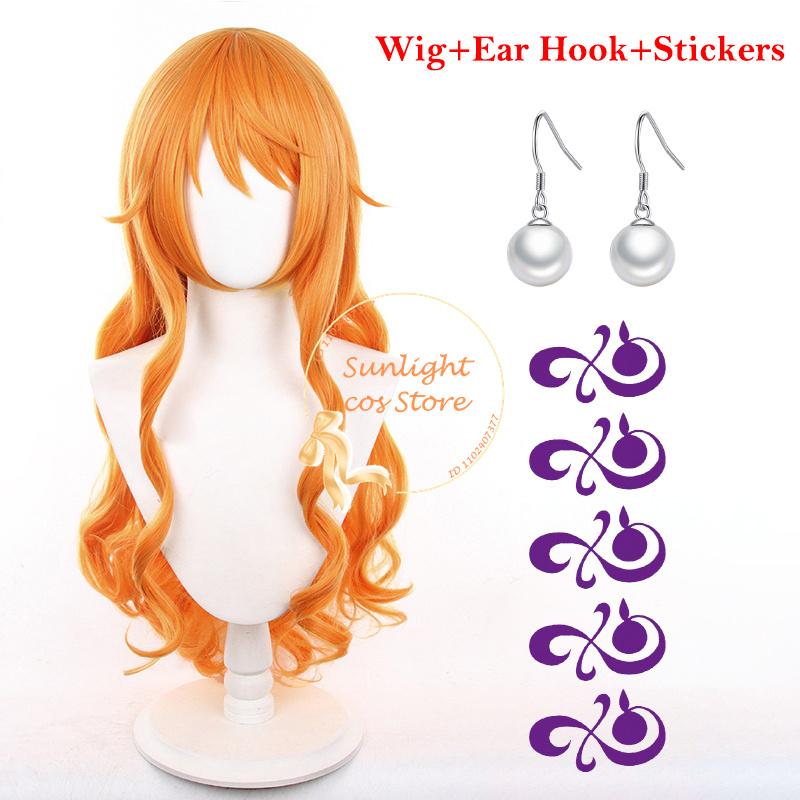 Nami Pruik Dames 75cm Krullende Oranje Pruiken Volwassen Nami Cosplay Anime Cosplay Pruiken Hittebestendig Synthetisch Haar Halloween One Size orange
