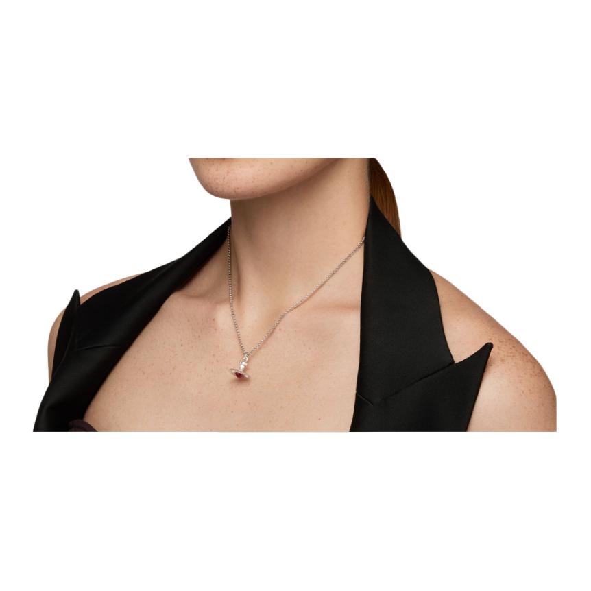 VIVIENNE WESTWOOD New Tiny Orb Medium 3D Saturn Sphere Necklace Unisex Necklace Red Silver 6302022402P186-CN001