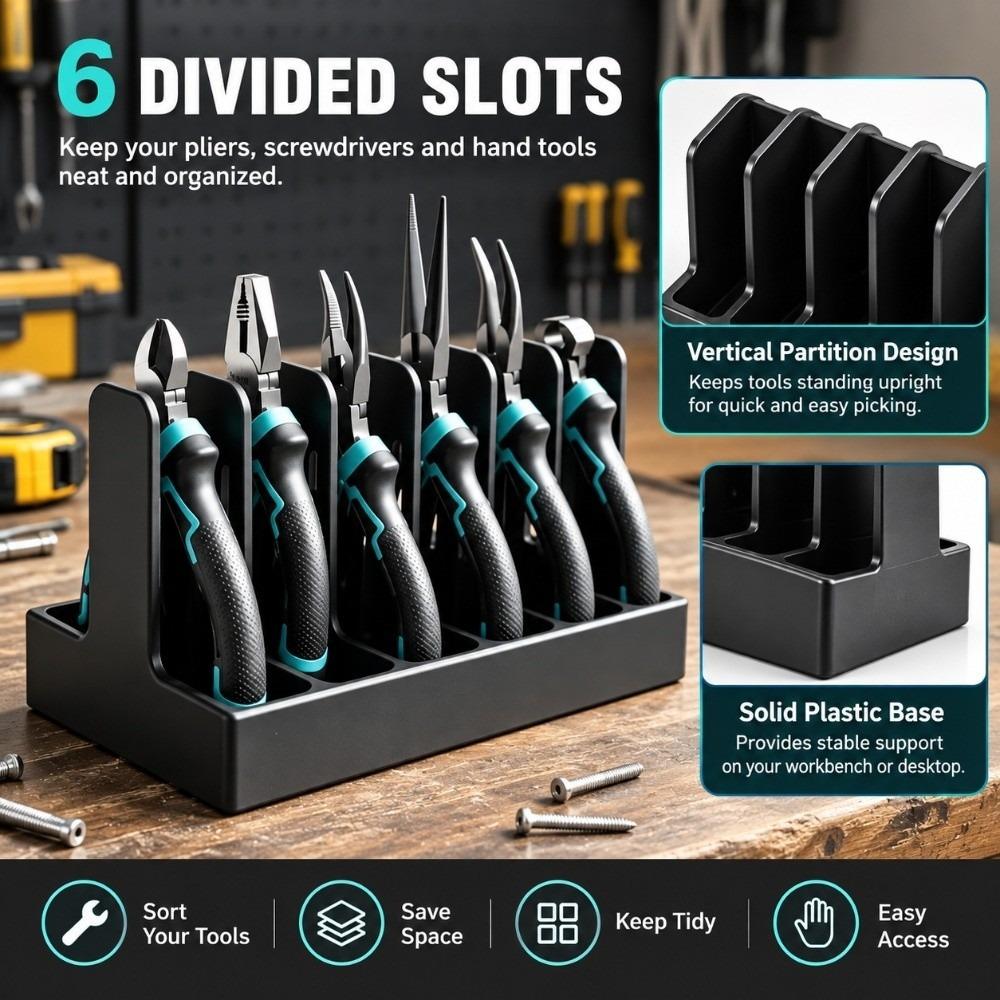 6 Slot Tool Storage Rack Plastic Hand Tool Holder Portable Desktop Tool Tray  For Screwdriver