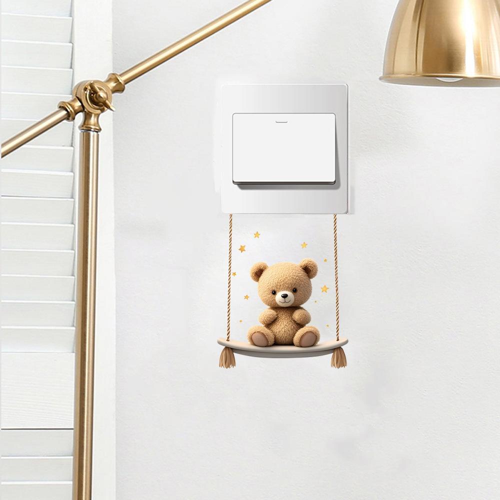 Self-adhesive Cartoon Bear on Swing Switch Stickers Wall Decals for Bedroom Entryway Home Decor Wholesale