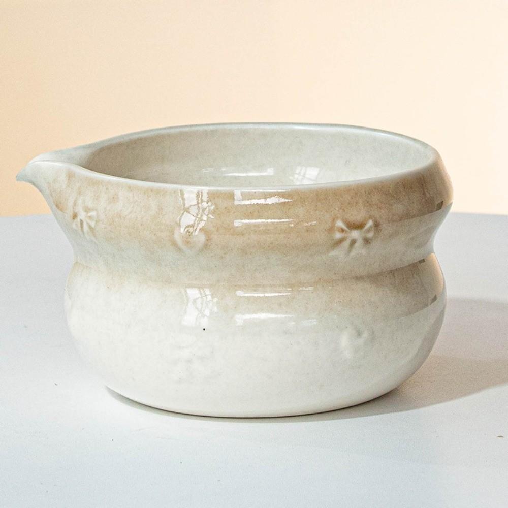 New Ceramic Matcha Bowl Gradient Color with Pouring Spout Matcha Whisk Holder Bowknot Reusable Matcha Making Kit Tea Lovers