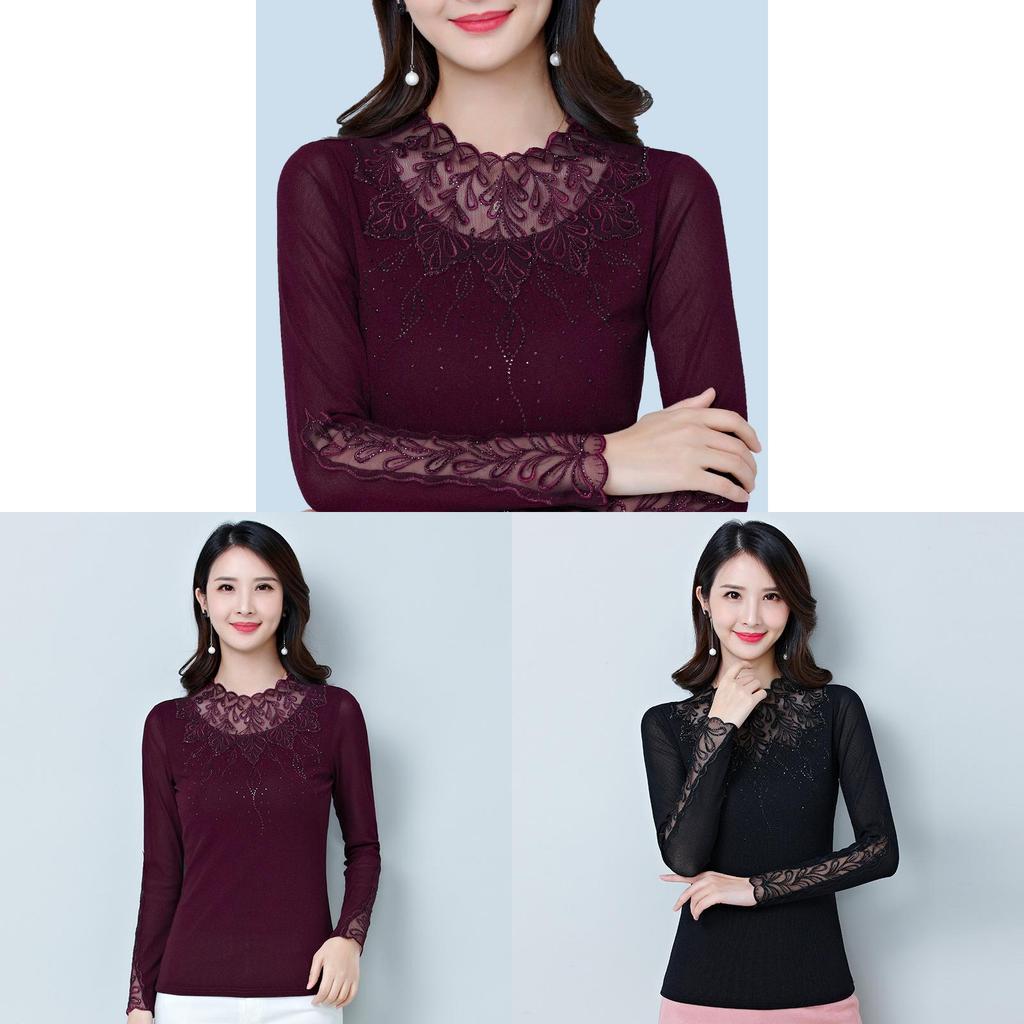 Urban Style T Shirt With Mesh Fabric And Rhinestone Details For Middleaged Women