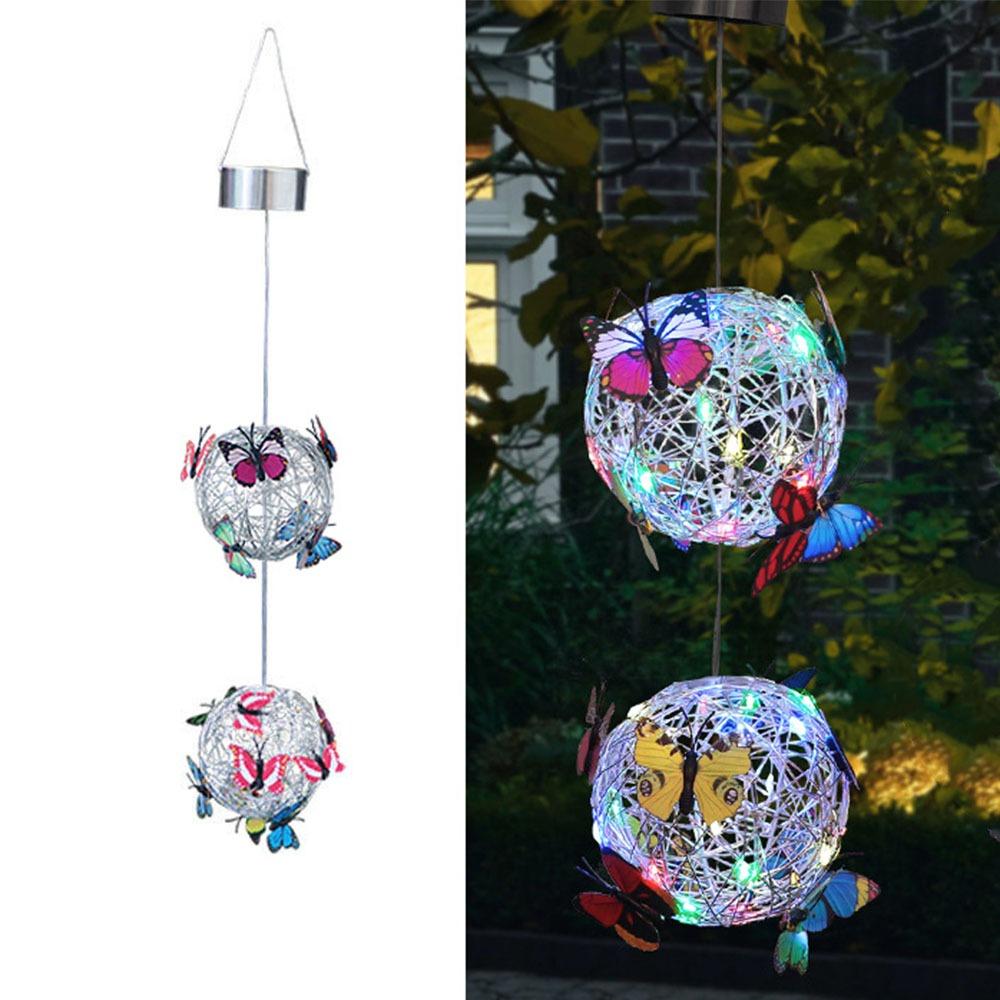 Waterproof Solar Butterfly Ball Light Solar-Powered Colorful Butterfly Solar Hanging Light Metal Weaving Decorative
