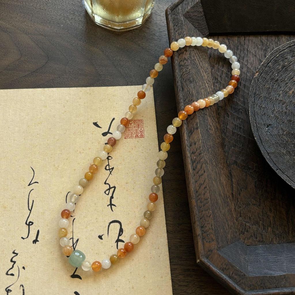 Handmade 6mm Golden Silk Jade Double Loop Bracelet, Retro New Chinese Ethnic Style Unisex Jewelry, Travel Souvenir