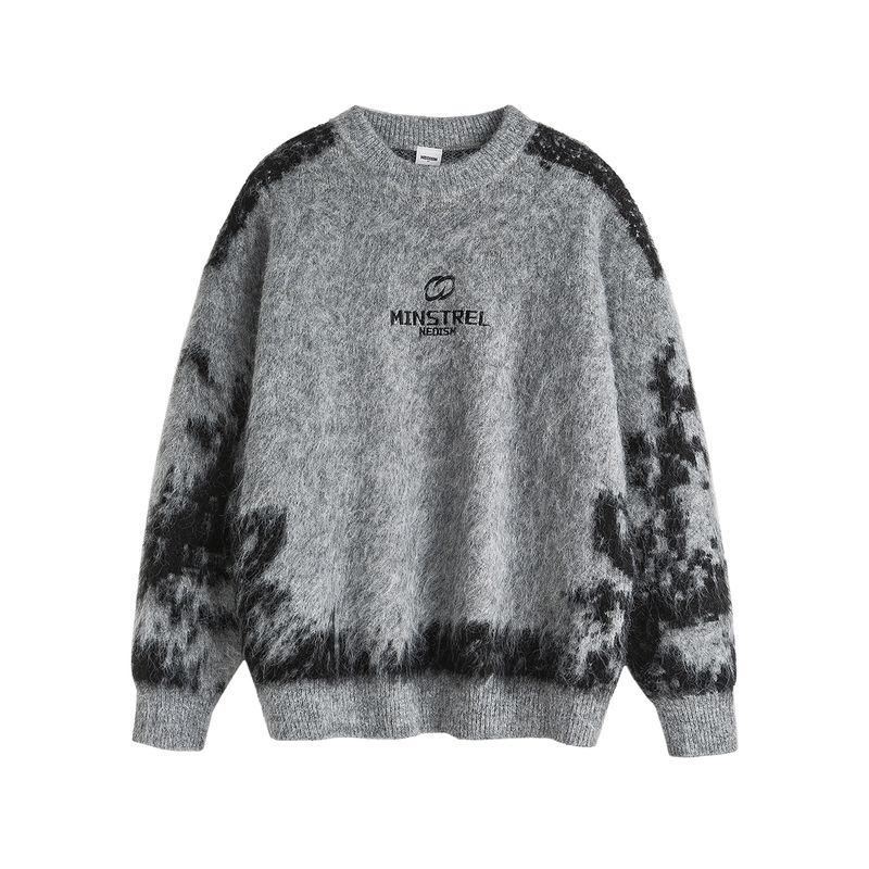 Men's American Retro Round-Neck Sweater with Contrasting Lettering, Men's Autumn and Winter Lazy Style Melard Couple's Knitwear