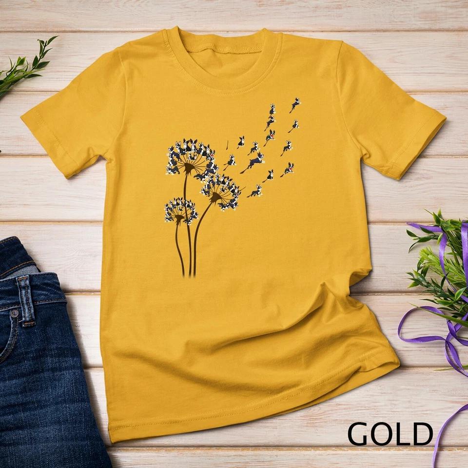 Boston Terrier Flower Fly Dandelion Boston Terrier Funny Dog Unisex T-shirt 3 4XL