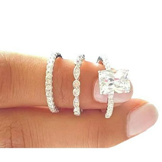 Sanjie Women's Three-Piece Diamond Ring Set: Engagement, Proposal, Classic Square Diamond & Bracelet